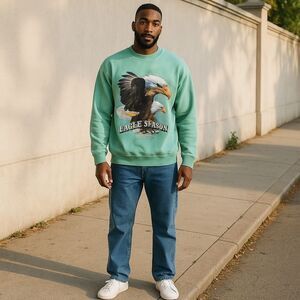 Men’s Big Tall Students Mint Green Eagle Graphic Pullover Sweatshirt Size 2XL